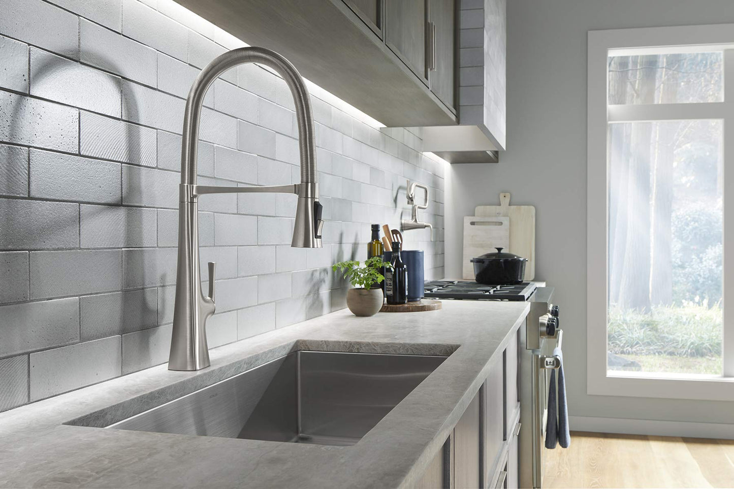 Kohler 22060-VS Graze Commercial, 3 Function Tall Semi-pro Kitchen Sink Faucet with Pull Down Sprayer, Vibrant Stainless