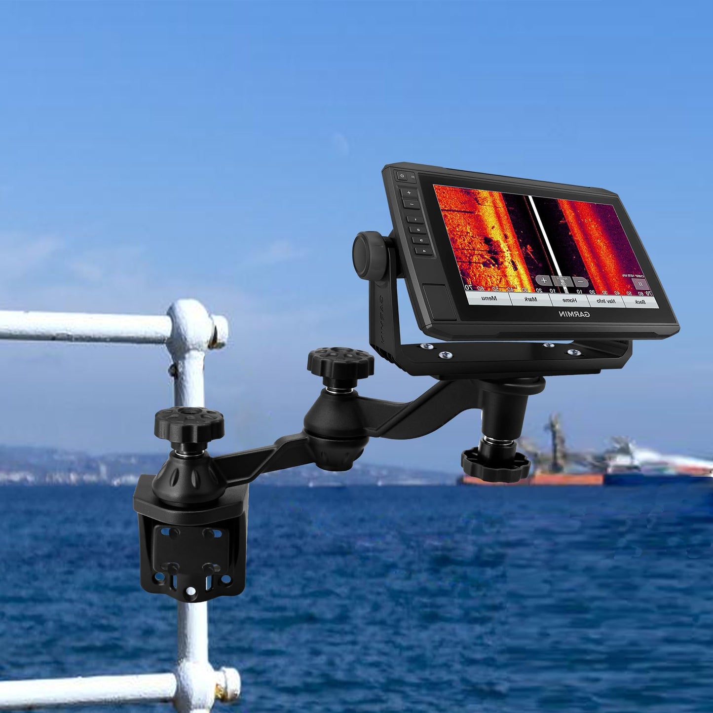 WINDFRD Aluminum Fish Finder Mount, Marine Electronics Mount with Reinforced 360° Swivel Adjustable Arm for 7"-16" Large Depth Finder Screen, Compatible with Garmin, Lowrance, Humminbird and More