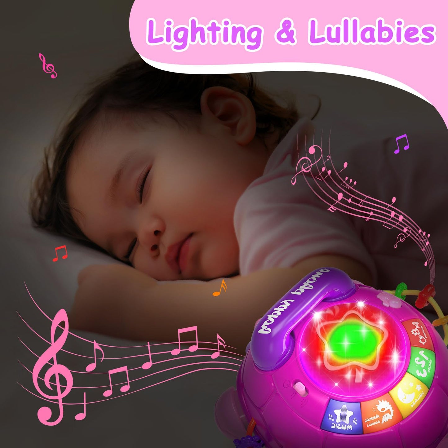 Ussybaby Musical Turtle Baby Toys 6 to 12 Month,Infant Light-up Musical Tummy Time Toy with Phone,Baby Crawling Toys for 7 8 9 12 Months Old,Easter Birthday Girl Gift for 3 4 5 Month+(Pink)