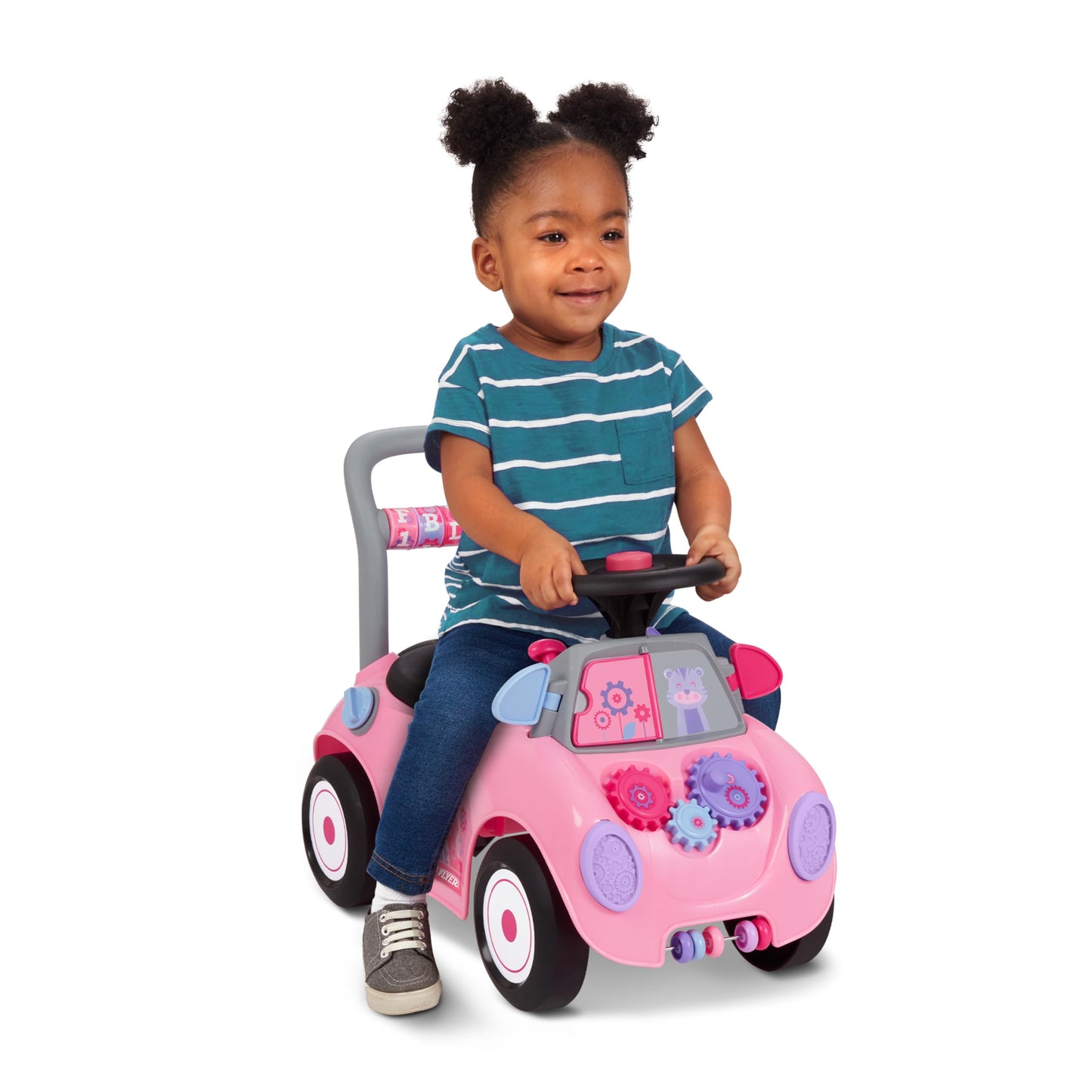 Radio Flyer Creativity Car, for Toddlers 1-3, 3-in-1 Push Walker Ride On Rocket with 17 Sensory Activities, Anti-Tip Feature, Under-Seat Storage, Horn and Gears, 42 lb Capacity, Toddler Ride On Toys