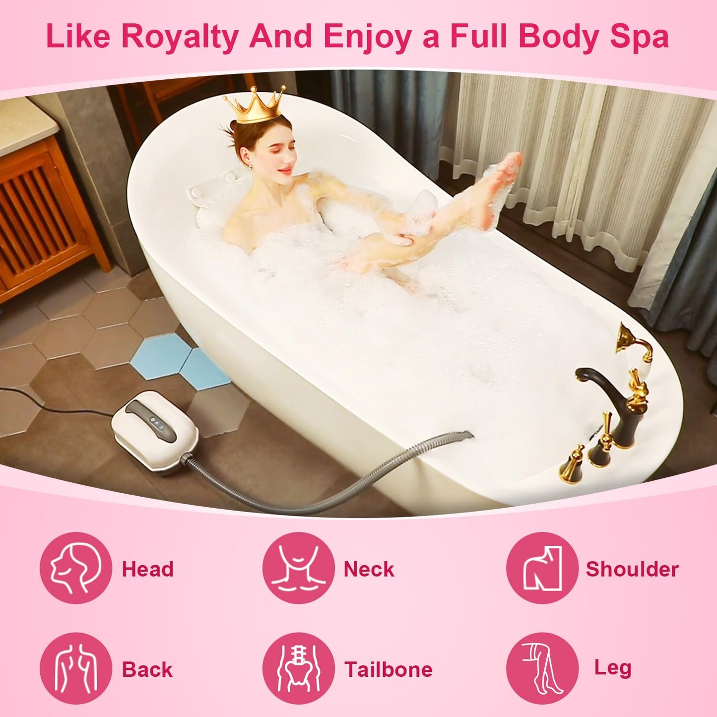 Flgocexs Portable Spa Bubble Bath Massager,Full Body Waterproof Spa Mat for Bathtub, 6-Speed Bubbles, Remote Control & Non-Slip Suction Cups for Home Relaxation (Blue)