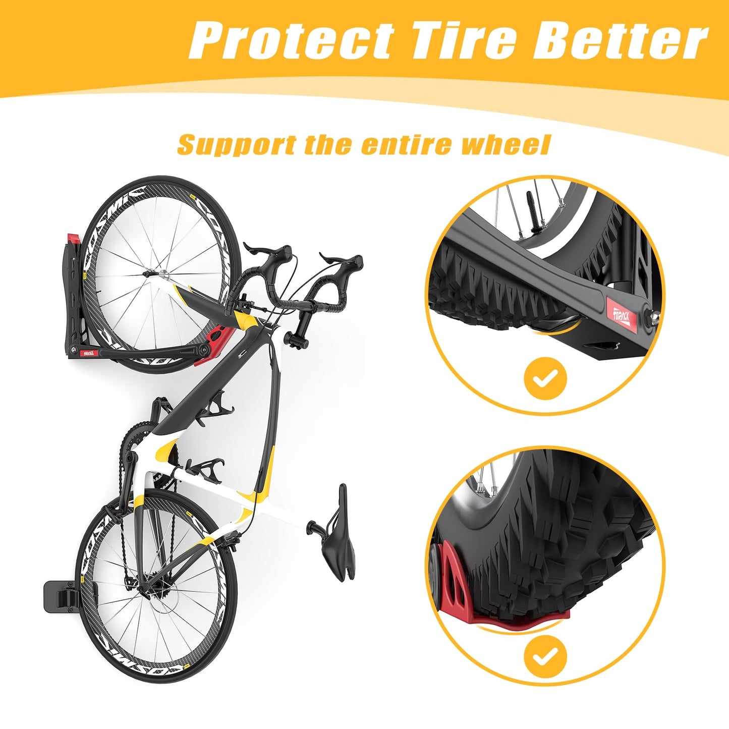 TORACK BIKEPAL Space Saving Wall Mounted Swivel Bike Racks, Vertical Bike Wall Hangers for Garage Storage Solution (2 Pack)