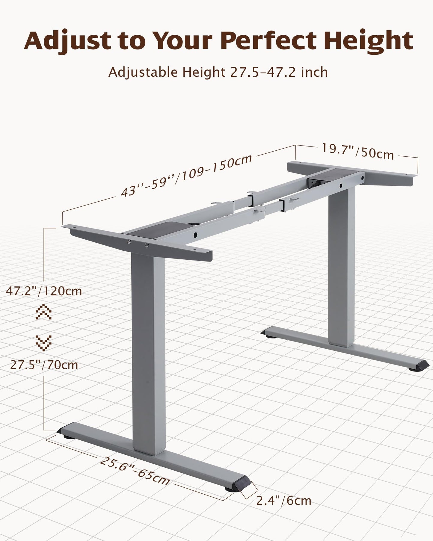TOPSKY Dual Motor Electric Standing Desk Frame, Height Adjustable Sit Stand Base for Home Office, Fits Table Tops up to 70.8 x 31.5 Inch, 225 lb Capacity (Grey, Without Stand)