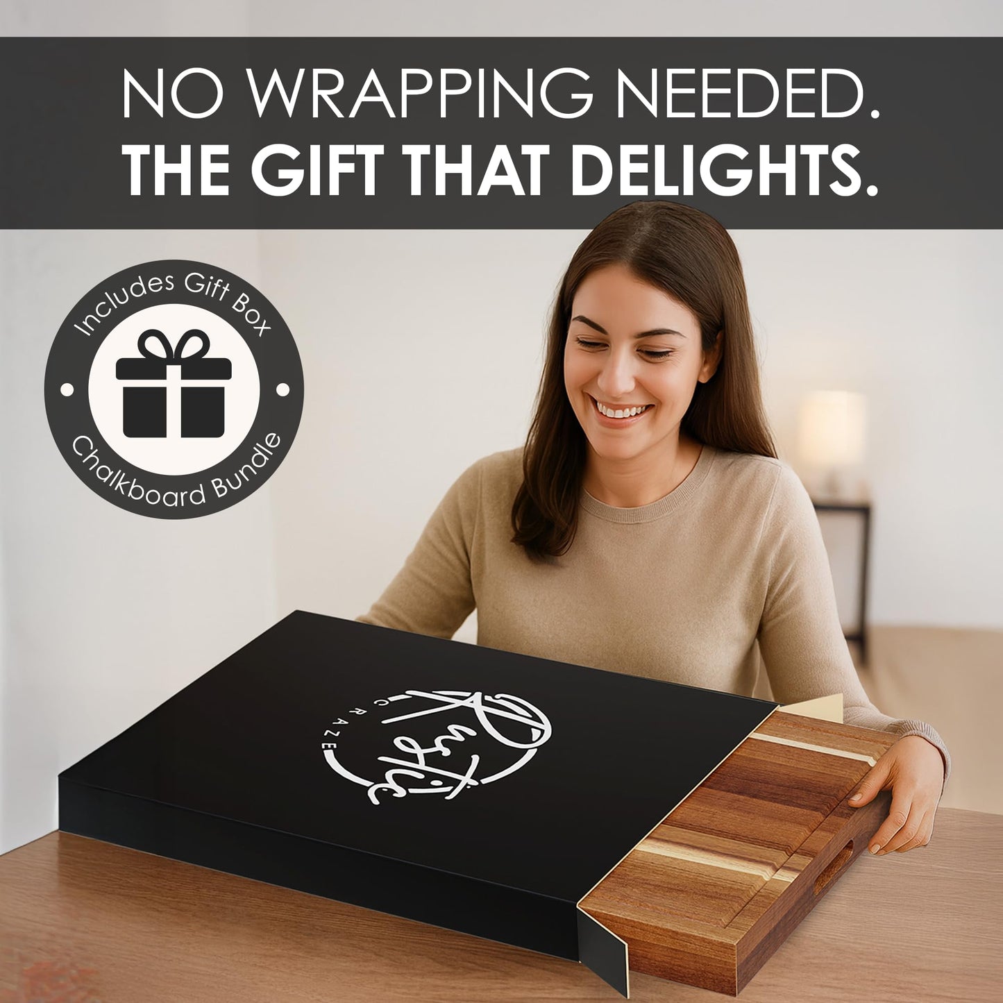 Rustic Craze 33"x 24" EXTRA LARGE Acacia Wood Cutting Board for Kitchen w/Juice Grooves, Tray Handles, Gift Box, Butcher Block, Serving & Charcuterie Tray, 10 Chalkboard Labels w/Chalk Pens