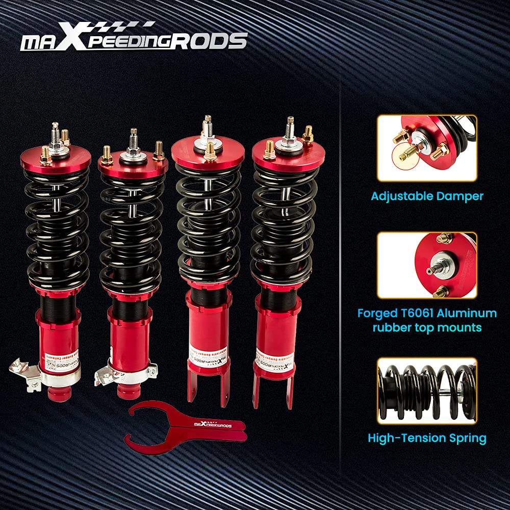 maXpeedingrods Coilover for Honda Civic 1988-2000, for Honda CRX 1988-1991, for Del Sol 1992-1995, for Acura Integra 1990-2001, 24 Levels Damper Adjustable Coilovers Suspension Lowering Kit, Red