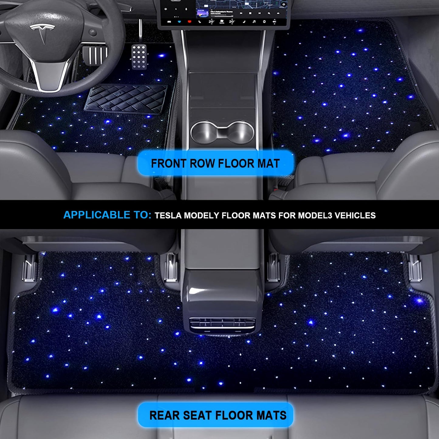 Starlight Floor Mats for Tesla Model Y with App Control led Floor Starlight Design All Weather Anti-Slip Mats, Black Automotive Carpet,Creates a Romantic Atmosphere for Date