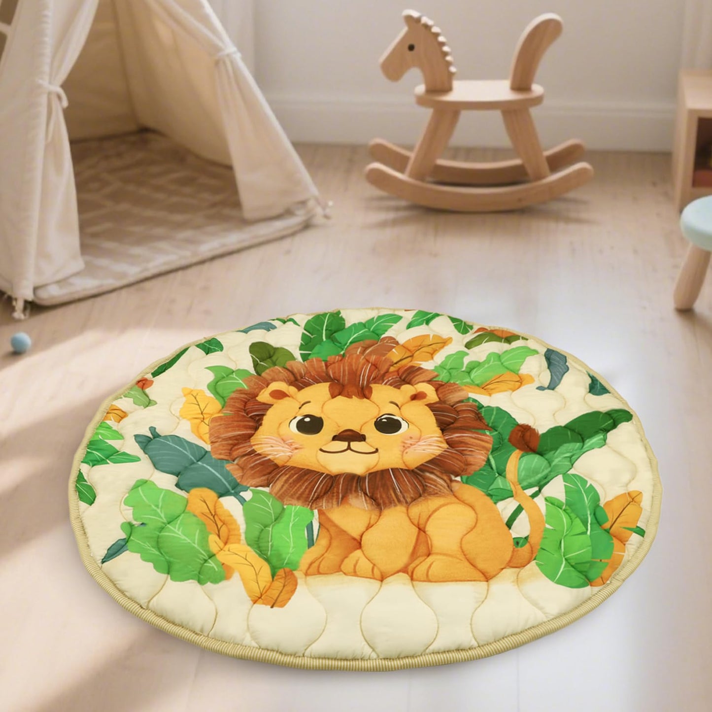 WINGHENLEE Baby Round Play Mat, Premium Thicker Foam Baby Mat for Floor, Tummy Time Foldable Baby Foam Play mat for Babies, 40 * 40 Round Anti-Slip Activity Mats for Infant and Toddler, Lion