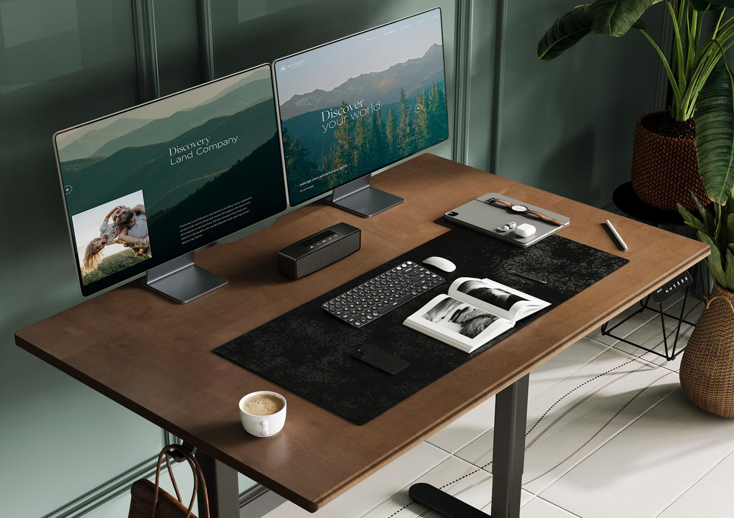 INNOVAR Solid Wood Electric Standing Desk, 48x24 Inches Adjustable Height Stand up Desk with Whole Piece Desktop, Sit Stand Home Office Desk Black Frame/Espresso Top