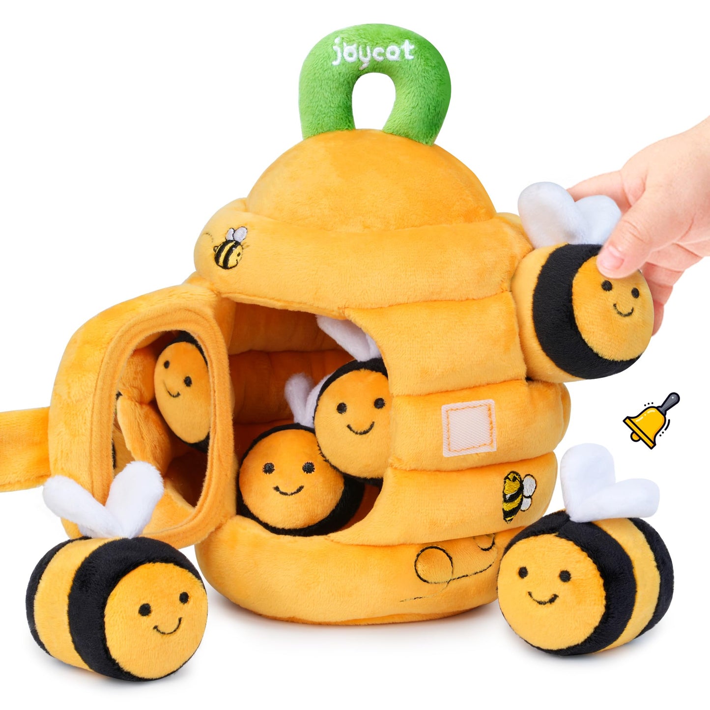 JoyCat Mystery Soft Box+Soft Baby Beehive with 5 Soft Sensory Bees - Honeybee Plush Toy for 0-12 Months - Rattle, Crinkle Paper, Squeaker, Mirror, Busy Toy for Babies 6-12 Months, 0-3 Years Old