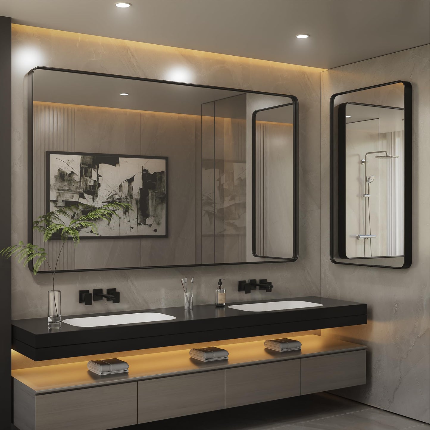 ISKM Metal Silver Frame Mirror - 48 x 36 Inch Stainless Steel Vanity Mirror for Bathroom, Non-Rusting Aluminum Alloy Matte Frame, Hangs Horizontal or Vertical