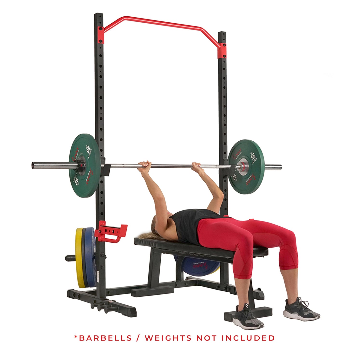Sunny Health & Fitness Power Zone Squat Stand Power Rack Cage - SF-XF9931, Upright,Black/Red