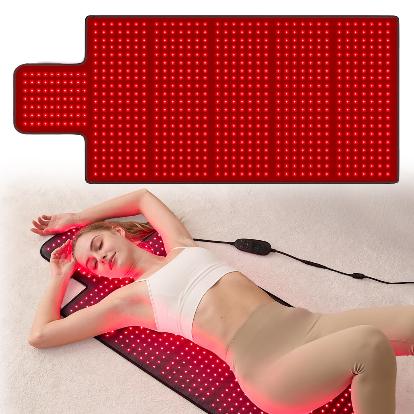 Extra Large Red Light Therapy Mat, High-Density LEDs Full Body Red Light Therapy, 660nm & 850nm Dual Wavelengths, Foldable Red Light Therapy Blanket with Timer, 47.5" x 20"