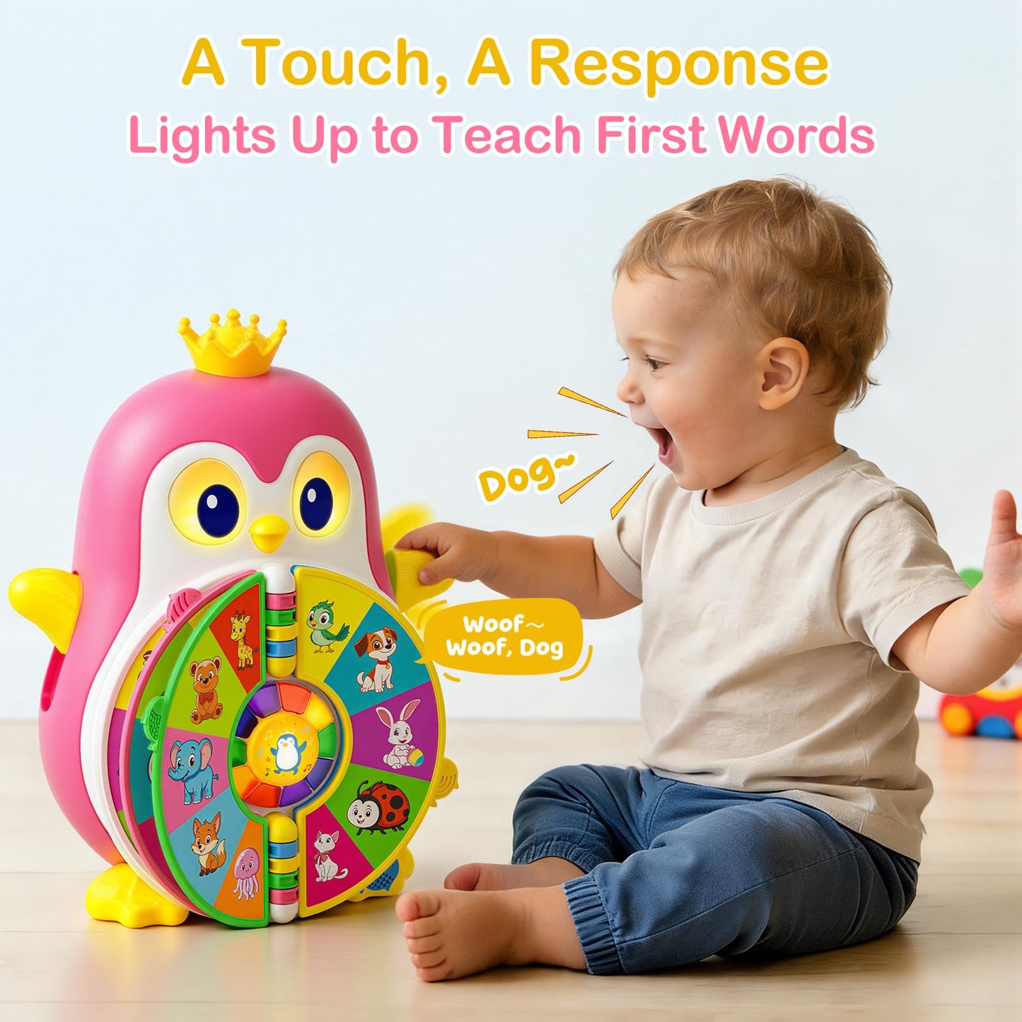 ToddlerCley Musical Penguin Toys for 1 Year Old Girl Gifts, Learning Educational Baby Toys for 1-3 Year with 5 Themes, Sound & Light, First Word Teaching 12-18 Months, 1st Birthday Girl Boy Gifts