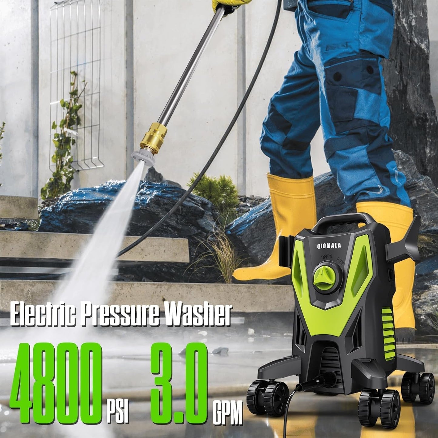 QIOMALA Pressure Washer -4800PSI Power Washer with 4 Quick Connect Nozzles, High Pressure Cleaning Machine with Foam Cannon for Car/Garage/Patio Home Cleaning