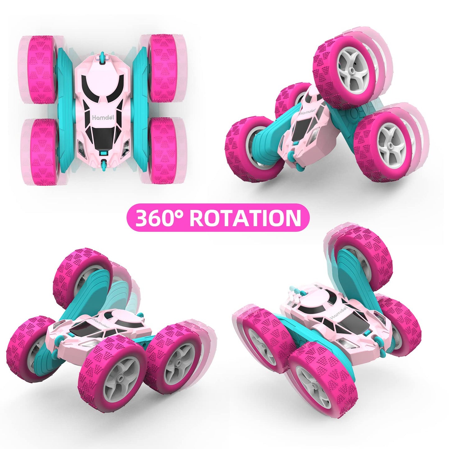 Hamdol Pink Remote Control Car for Girls, 360° Flipping Stunt Car with LED Headlights, Rechargeable 4WD Electric Toy Vehicle, Princess Gift for 6 7 8 9 10 11 Year Old Girls, Birthday & Christmas Toy