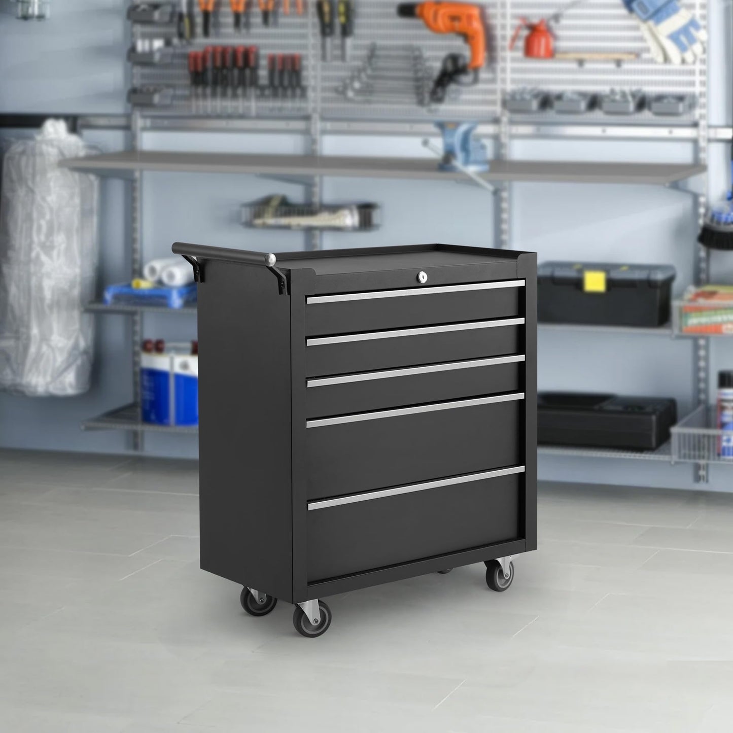 MilleLoom Professional Workstation Version 24" 5-Drawer Rolling Tool Chest - Lockable Storage Cabinet with Wheels for Workshop & Garage Organization