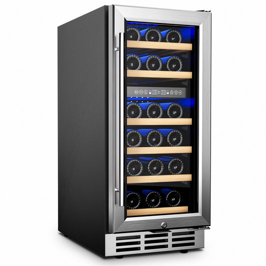 EUHOMY 15 Inch Wine Fridge, 33 Bottle Dual Zone Wine Cooler Refrigerator with Glass Door, Built-In or Freestanding Wine Refrigerator with Digital Temperature Control, for Home, Bar, Office