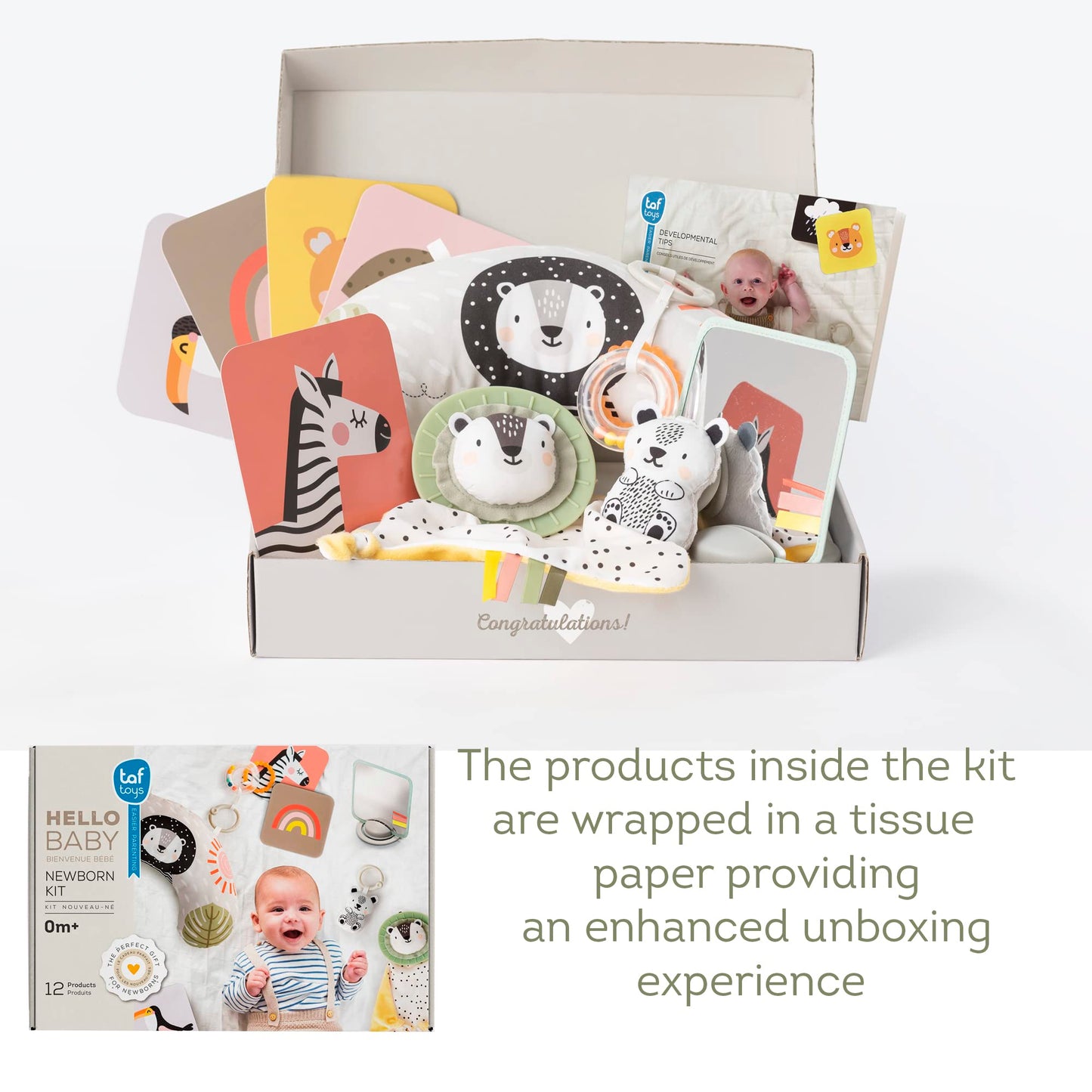 Taf Toys Newborn Developmental Toy Kit, Perfect for Boys and Girls, Includes 12 Essential Boy and Girl Toys for Learning and Stimulation, Ideal New Baby Gift Basket
