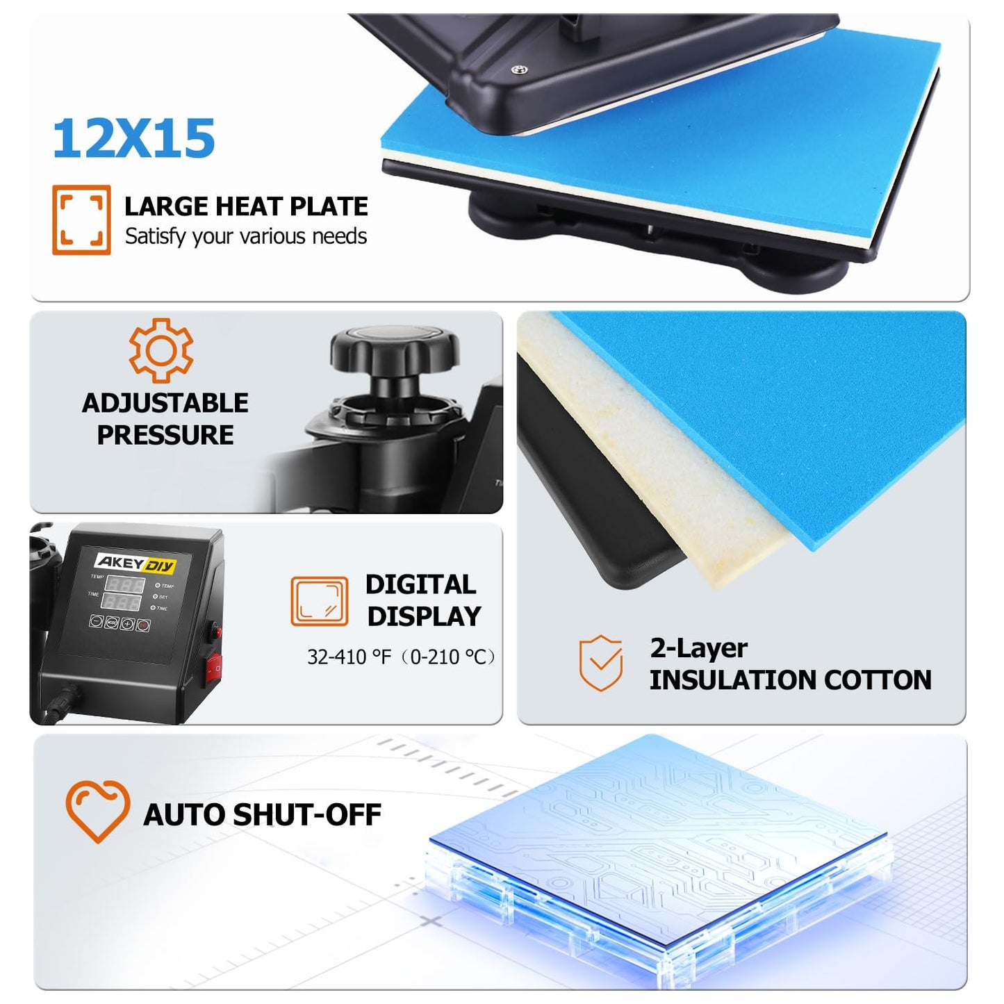 Heat Press Machine for Tshirts, 8 in 1 Heat Transfer Machine, 12" X 15" Heat Printing Press for Sublimation Combo with 360 Degree Rotation Swing Away for T-Shirt Hat Cap Mug Plate, Blue Black