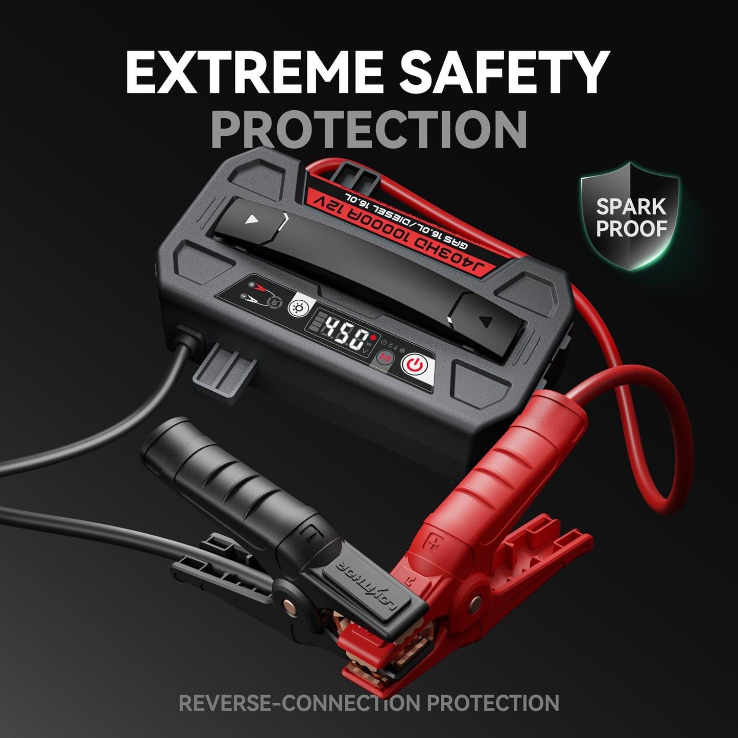 LOKITHOR J403HD 10000A Jump Starter, 12V Car Battery Jumper Starter Portable (16L Gas/All Diesel Engines) Powerful Jump Pack with 100W Quick Charger, 400 Lumen LED Light, 64000mAh Power Bank