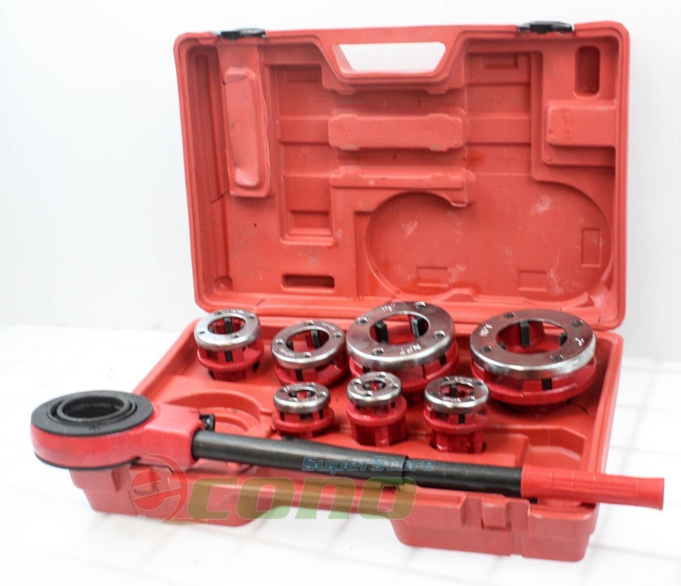 7 Size Pipe Threader Threading 3/8" to 2" Die Dies Set w/ Handle Ratchet