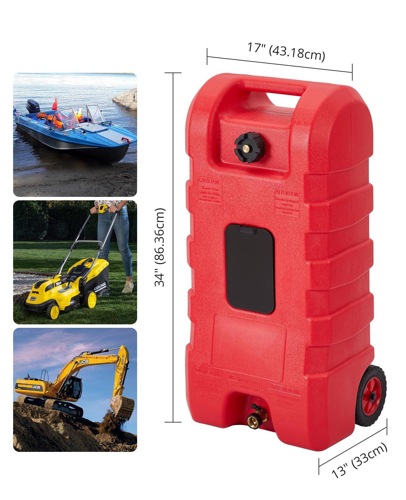 15 Gallon Gas Can, Portable Fuel Tank With Pump, Fuel Transfer Tank, Portable Gasoline Tank On Wheels With Le Fluid Transfer Siphon Pump and 10-Inch Hose for Cars, Boats, Lawnmowers, ATVs