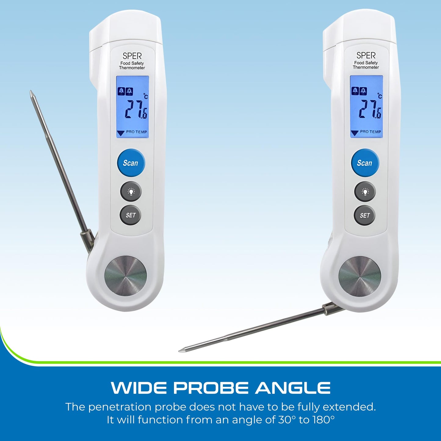 Sper Scientific Dual Function Infrared & Probe Food Safety Thermometer 800115 - Non-Contact Infrared Surface Temperature & Foldable Probe for Internal Temps, Fast & Accurate for Kitchens & more - 2 pc