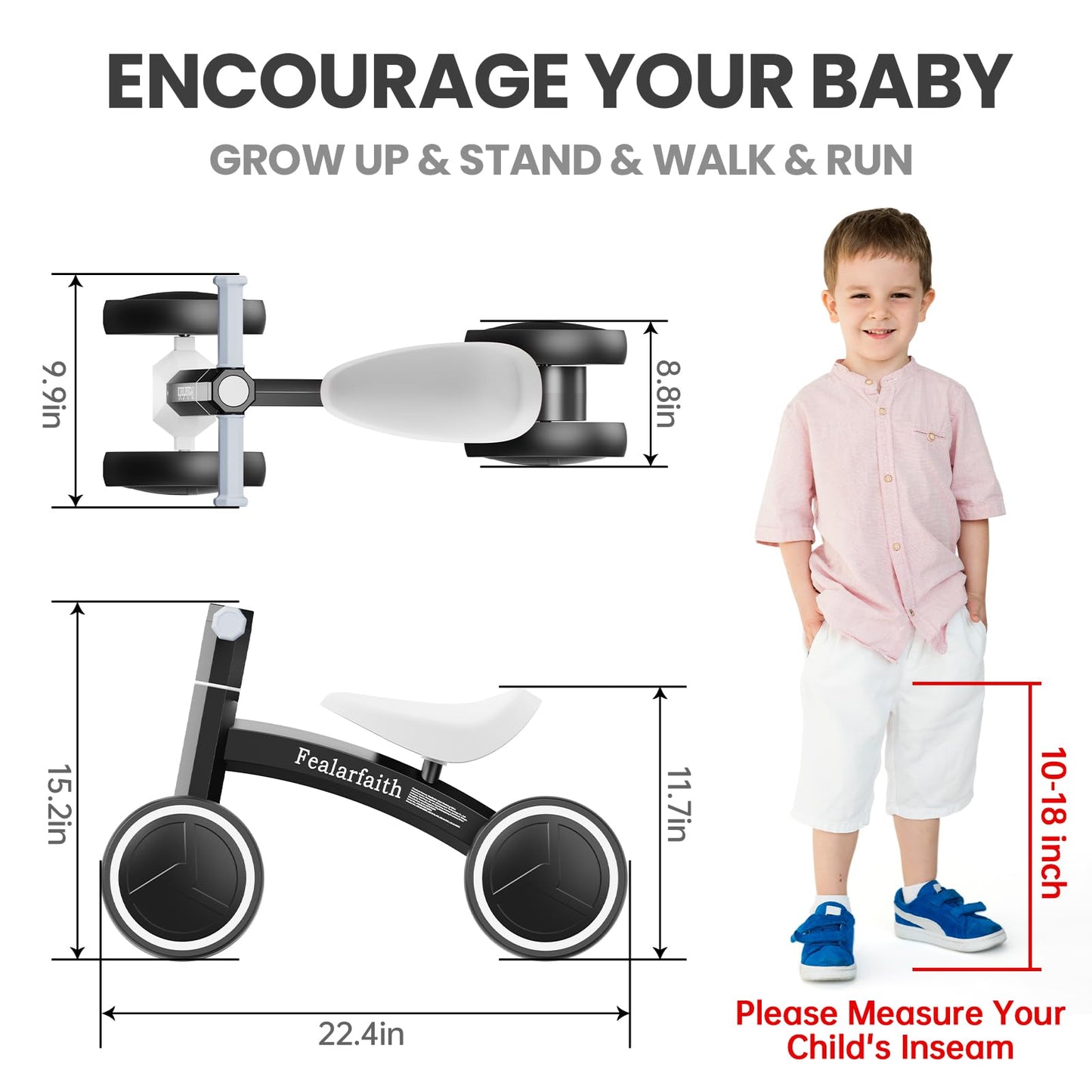 Baby Balance Bike for 1 Year Old Boys Girls, Toddler First Bike with 4 Colorful Lighting Wheels | 10-36 Month Toddler Balance Bike | First Birthday Gifts (Black)