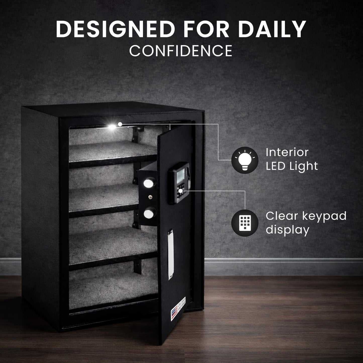 Viking Security Safe Large Biometric Safe – Quick-Access Fingerprint, PIN & Key Entry, Heavy-Duty Steel with Anti-Pry Door, Adjustable Shelves, Interior LED Light VS-50BLX