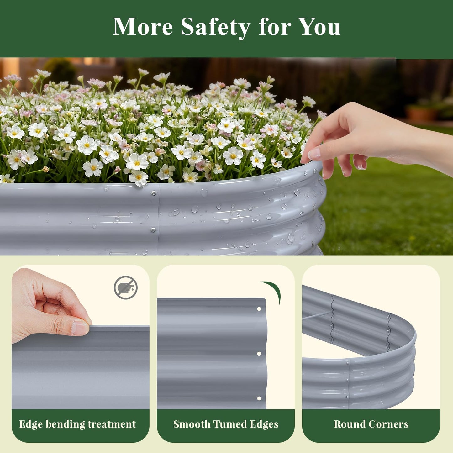 Tramull Galvanized Raised Garden Bed Kit - 12×2×1ft Oval Large Metal Planter Box with Easy Tool-Free Assembly for Vegetable Flower Herb, Outdoor Backyard, Patio, Kitchen Garden Family-Friendly (Gray)