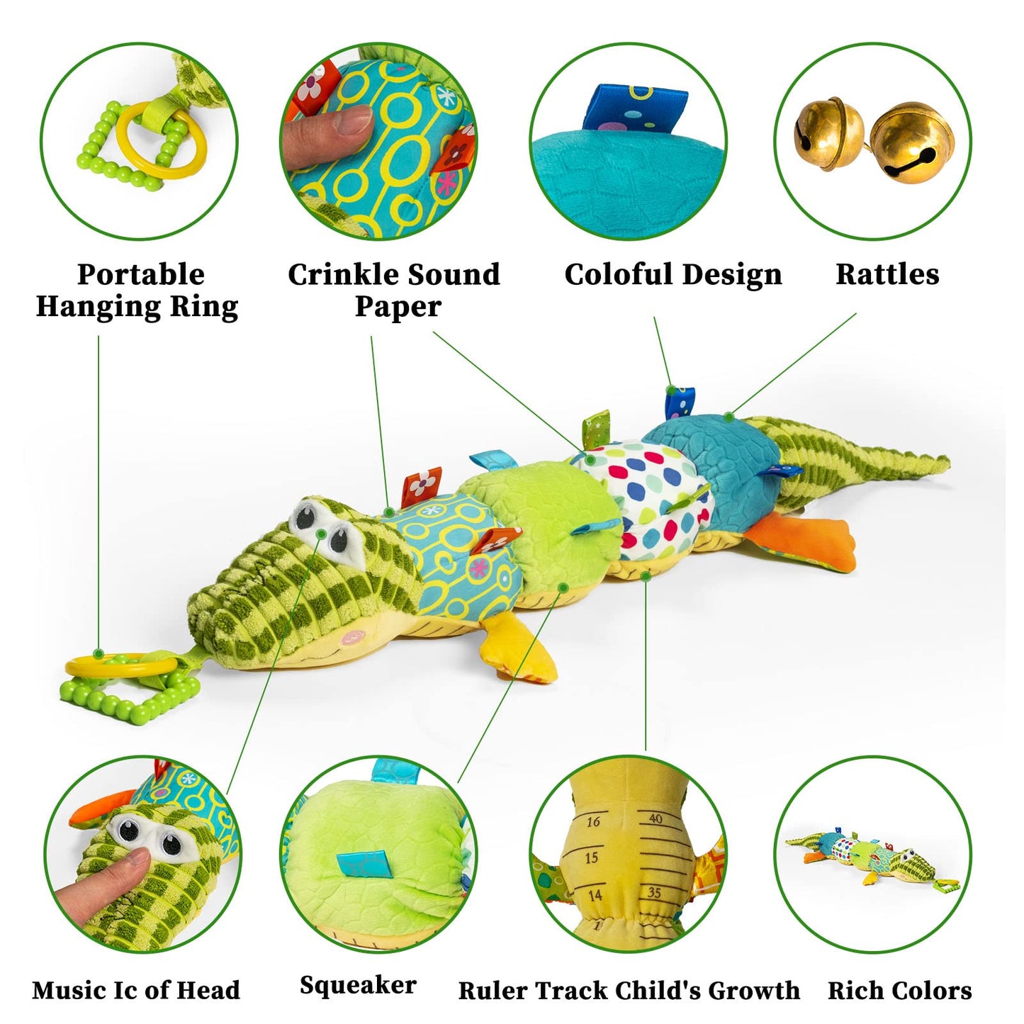 Jollybaby Baby Toys, Tummy Time Baby Toys 6-12 Month with Rattles, Crinkle, Newborn Musical Toy for Infant 0 3 6 9 12 Months Boys & Girls-Alligator