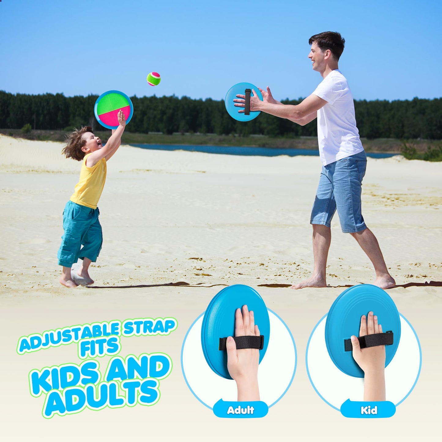 Toss and Catch Ball Set Upgraded - Kids Toys Beach Toys Baseball Games - Sturdy & Water-Resistant Great for Outdoor Pool Yard Games - Classic Gift for Boys Girls 3 4 5 6 7 8 9 10 11 12+ Years Old