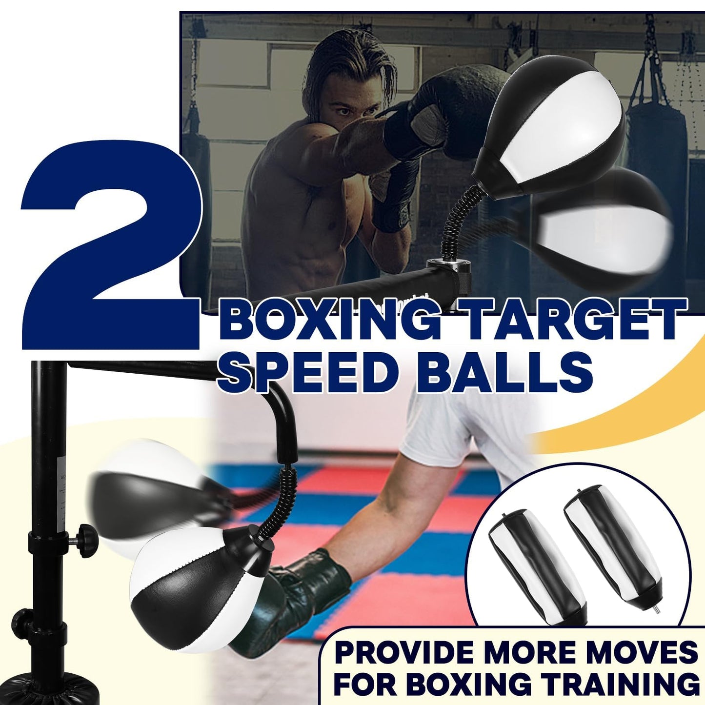 82IN Boxing Speed Trainer - Featuring Punching Bag Spinning Bar, Training Boxing Ball with Reflex Bar, Adjustable, and Suitable for Adults (Black White)