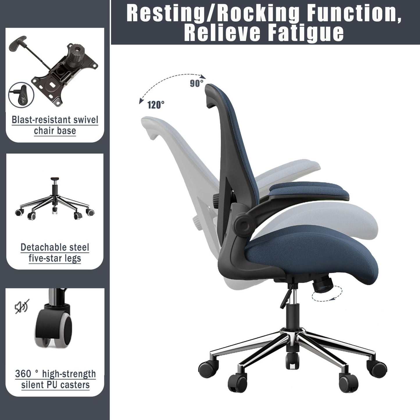 VOTRENIX Blue Ergonomic Office Desk Chair, Soft Fabric Thickened Curved seat Cushion with Adjustable Lumbar Support, Perfect Blend of Comfort and Good Looks, Ideal Chair for Home or Office, Navy Blue
