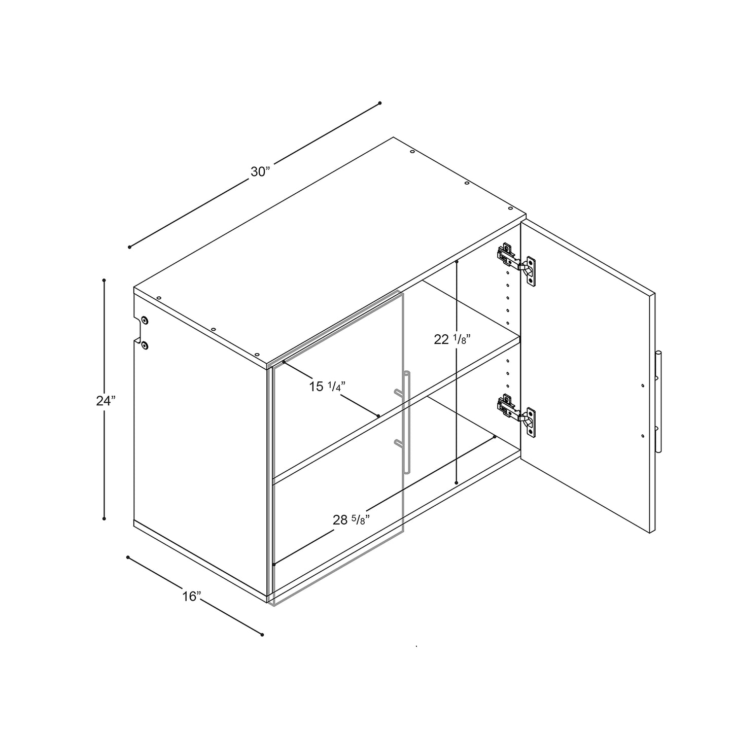 Prepac HangUps 30" Upper Garage Cabinet, Bathroom Cabinet Wall Mount, Ideal for Garage, Kitchen and Laundry Organization 30" W x 24" H x 16" D, Black