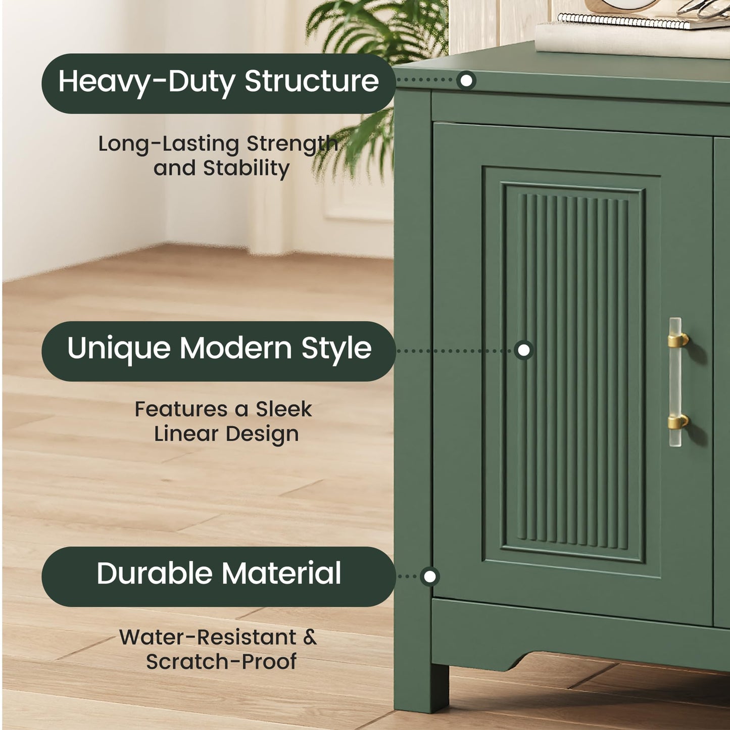 Jocoevol 55" Buffet Cabinet with Storage, Modern Fluted Door Design Sideboard Buffet Cabinet with Adjustable Shelf, Coffee Bar Station for Kitchen, Dining Room, Green