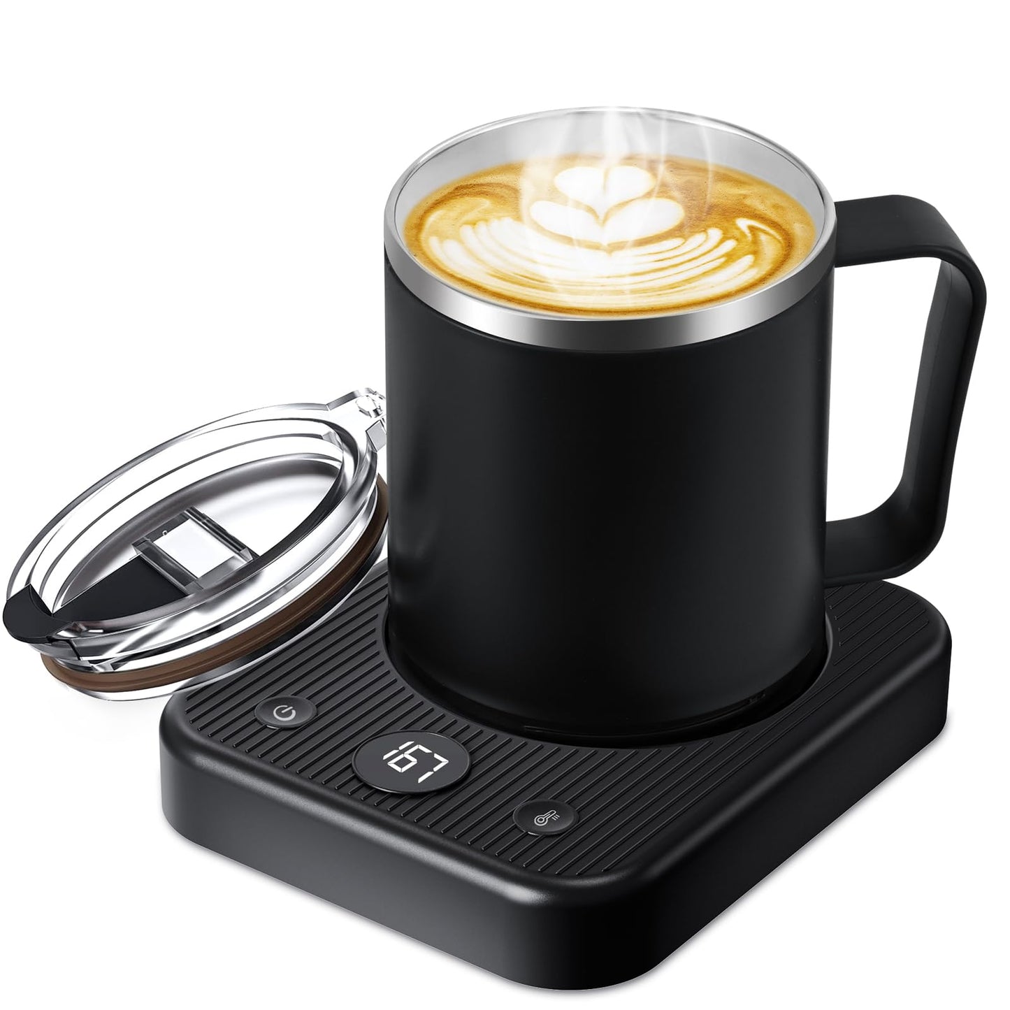 Waipfaru Coffee Warmer & Mug Set for Desk, Heated Cup With Auto Shut Off, Electric Self Heating & 3 Temperature Control Smart Mug for Office, Home and Travel, Black