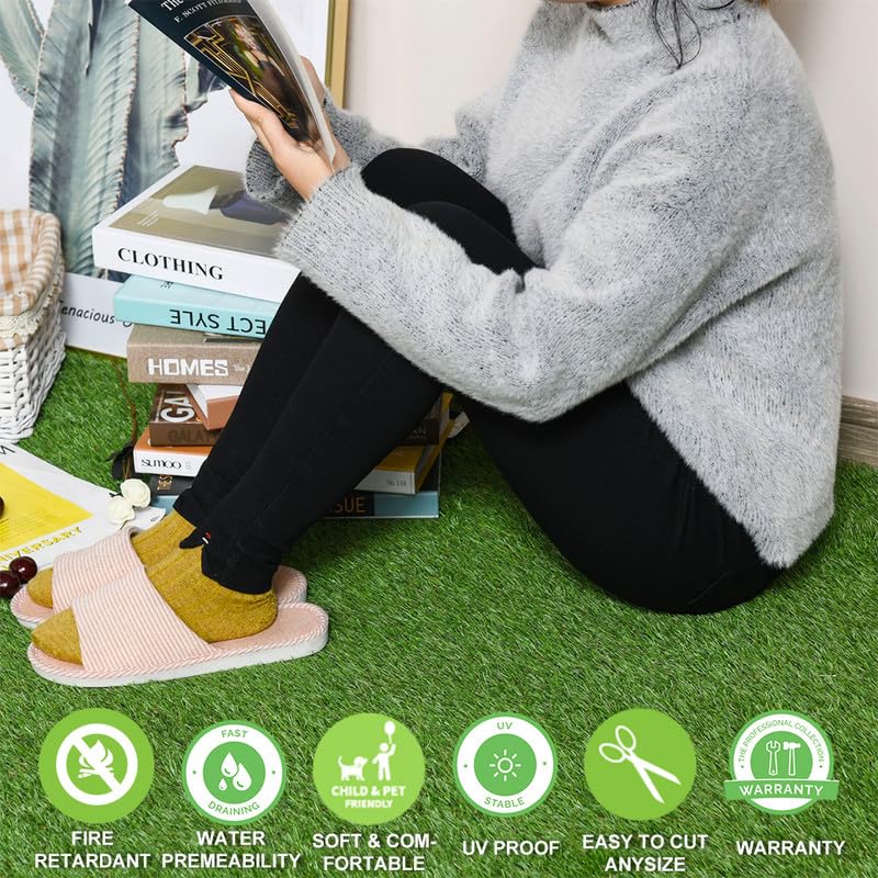 SHNOSU Artificial Grass Turf Rug 7FTX15FT Indoor Outdoor, 1.38" Pile Height Realistic Fake Grass with Drain Holes Astro Turf for Patio Garden Lawn Landscape Balcony