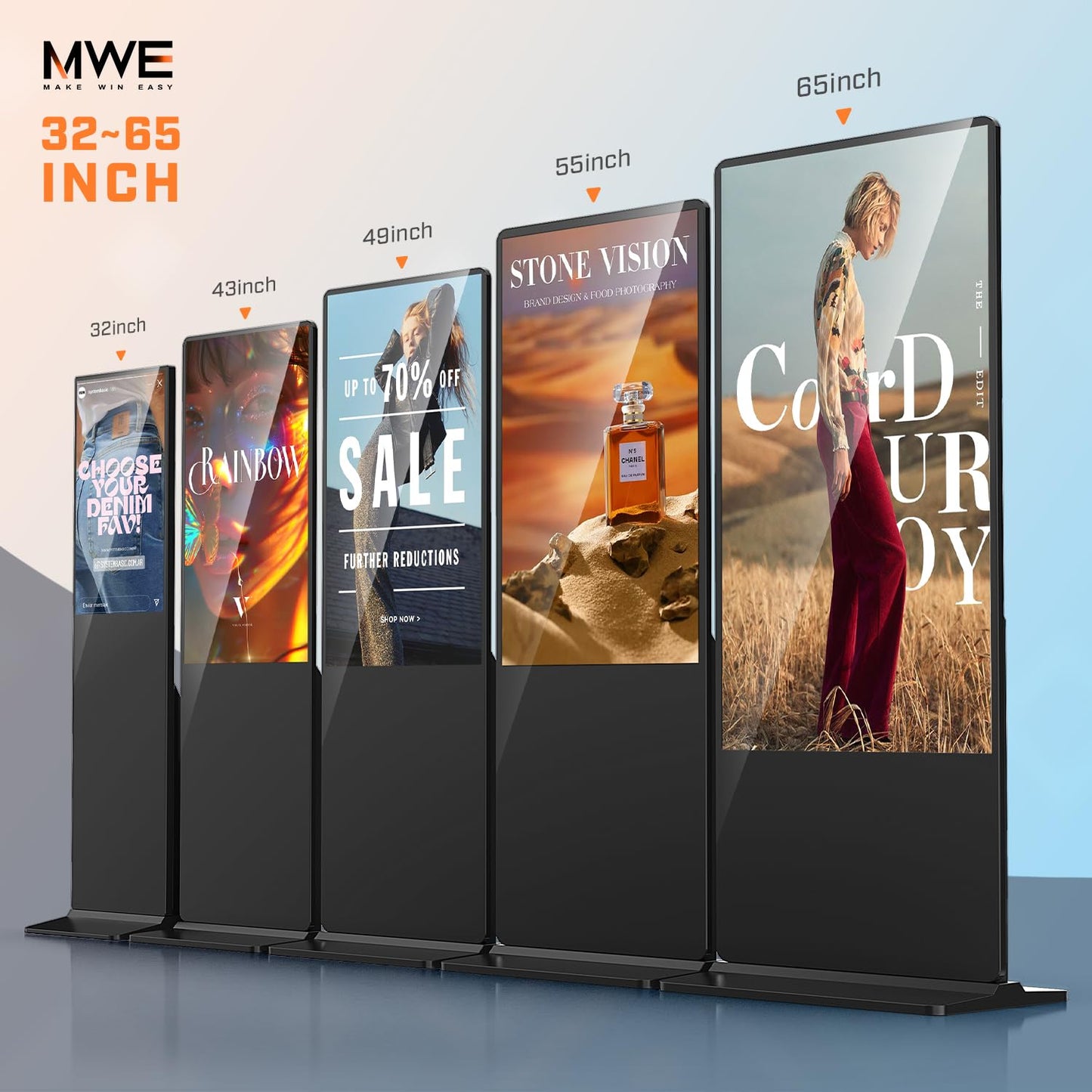 QIXZOCV MWE 37 Inch Indoor Digital Signage Display Kiosk LCD Standing Commercial Poster Multimedia Advertising Display Totem with USB/HDMI/WiFi