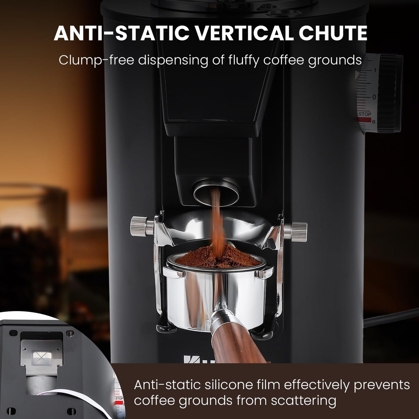 Huanyu Commercial Coffee Grinder - Touchscreen Control, 8 Grind Settings, 64mm Flat Burr, Dual Dosing Modes for Coffee Shops