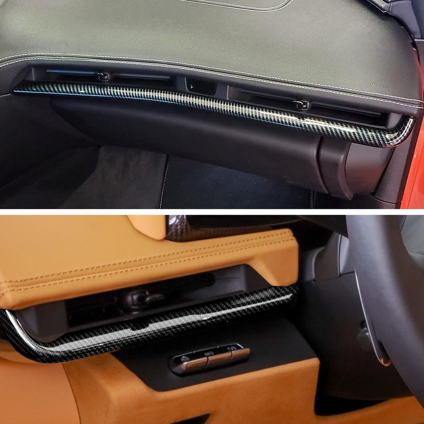 TUWEEN Carbon Fiber Dashboard Strip Trim Compatible with Chevrolet Corvette C8 2020-2023, ABS Central Console Dash Board Cover (Carbon Fiber Pattern)