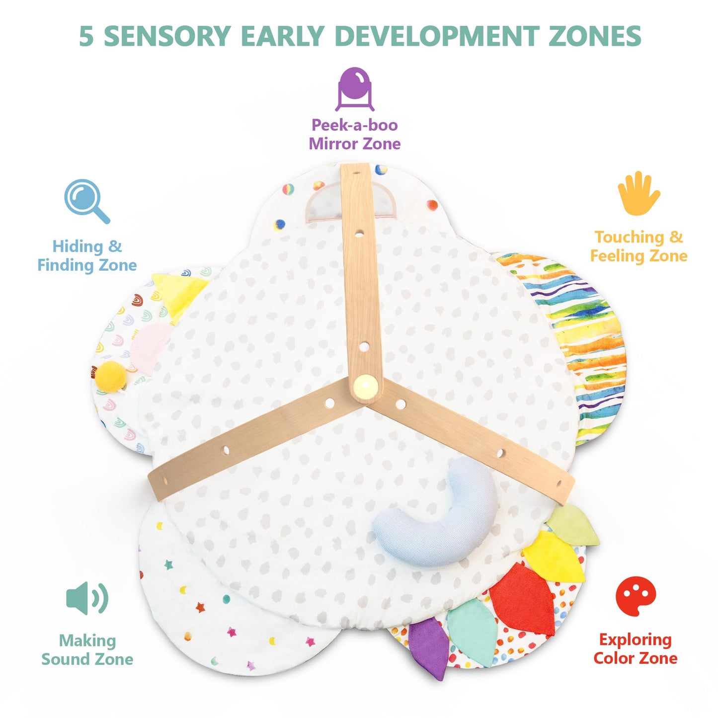 Wooden Baby Activity Gym with Detachable Sensory Toys | Montessori Developmental Play Gym for Infants | Wooden Frame Baby Toy | Foldable Baby Gym