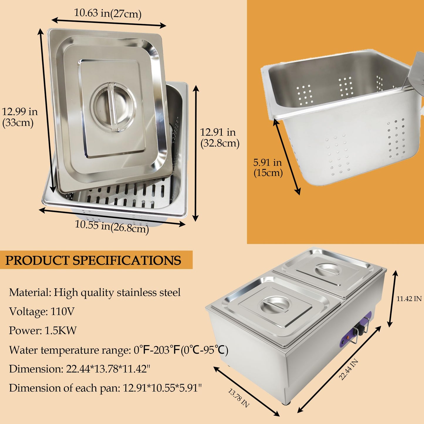 Maisutseb 110V Commercial Hot Dog Steamer & Bun Warmer Steamer for hypermarket Food Industry with 2 Sets of Stainless Steel Basin