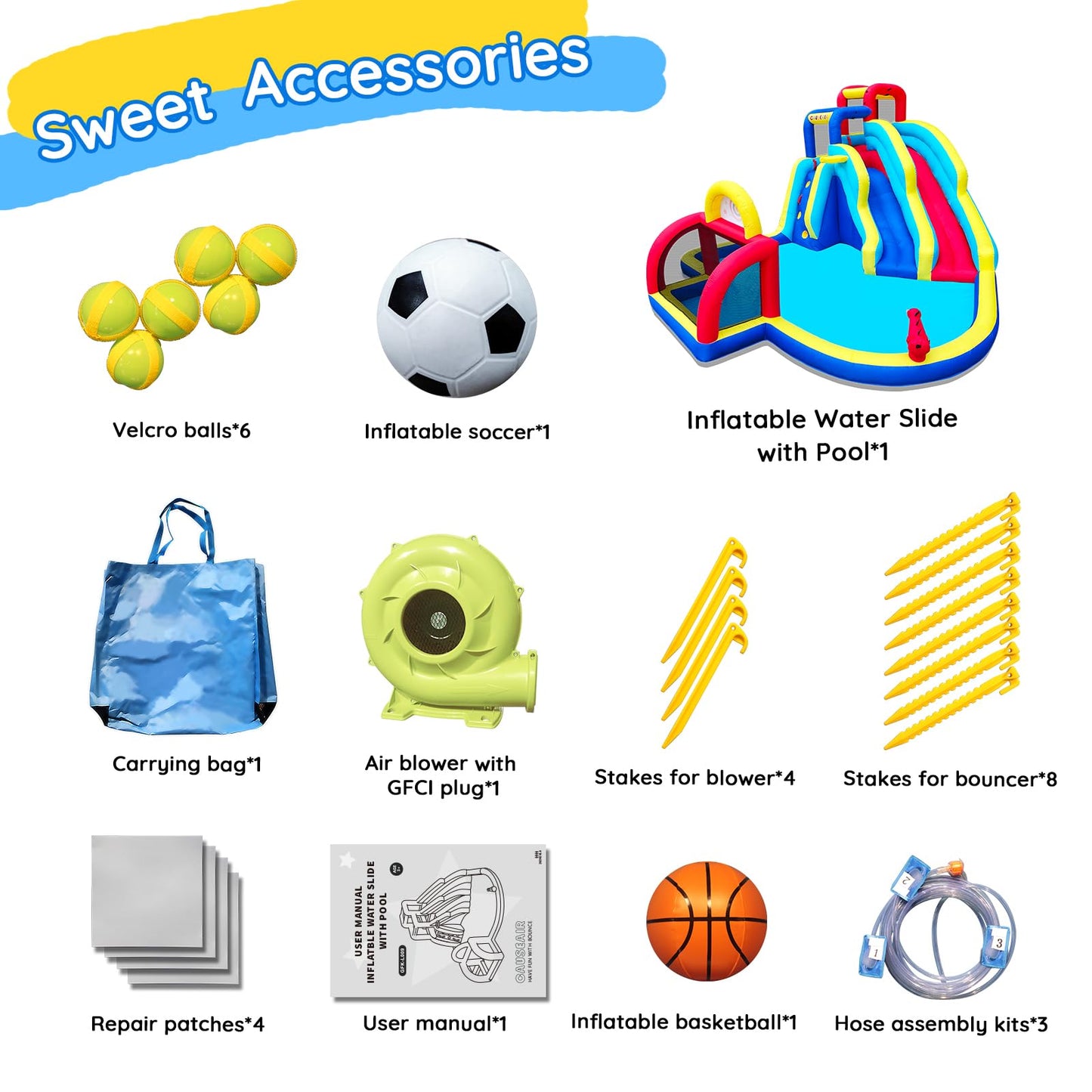 Causeair Inflatable Double Water Slide with Soccer Goal,Big Splash Pool,Water Cannon,Basketball Hoop,Fun Climb Wall,GFCI Blower,Bounce Slide for Party Fun