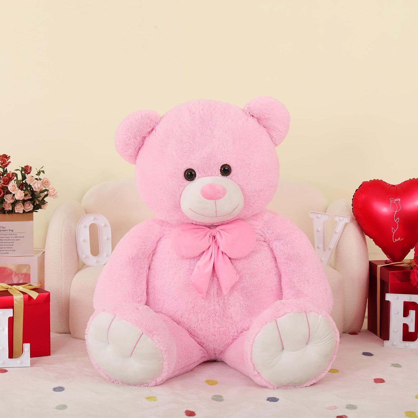 MaoGoLan Giant 59" Teddy Bear Stuffed Animal, Cuddly Large Classic Teddy Bear Plush Toy Valentines Day Gift for Girlfriend Boyfriend Kid, 5ft Pink Stuffed Animal for Birthday Gift Baby Shower Decor