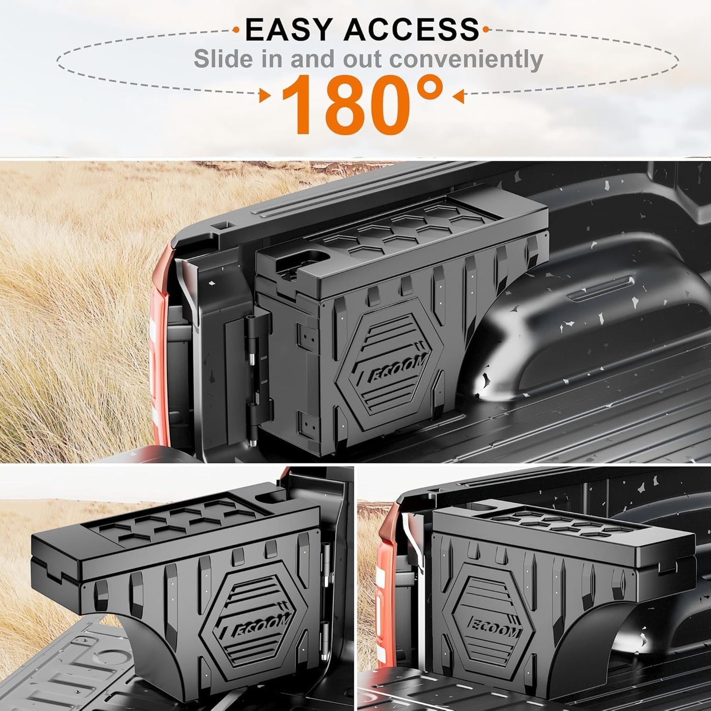 Tecoom Truck Bed Toolbox Lockable Waterproof Truck Bed Storage Box Fit for Ford F150 Driver Passenger Side Double Layer Swing Wheel Well Tool Box for Truck Trunk Storage Organizer, 20L/5.28Gal, Black