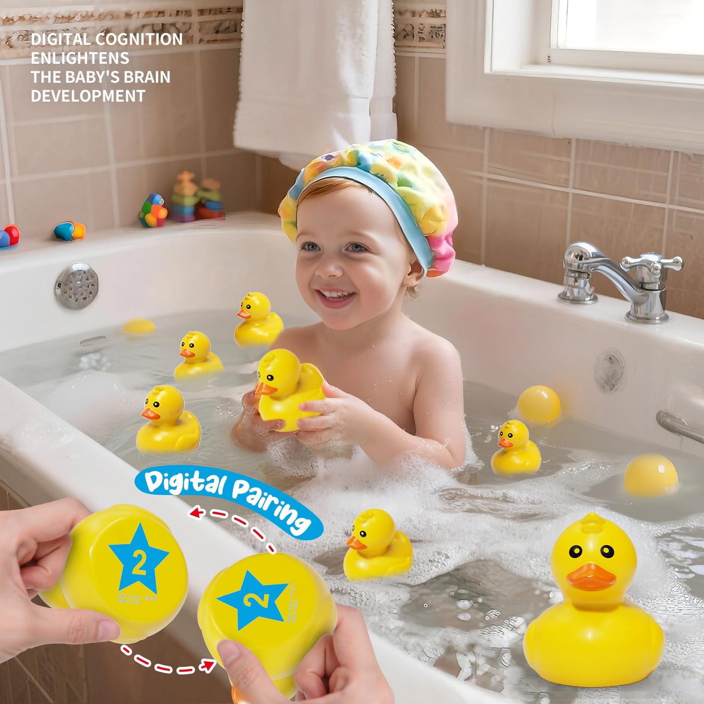 Duck Matching Bath Toys for Kids - 20 Plastic Ducks with Storage Bag | Fun Memory Games-Float Mini Duck Baby Bath Ducky Shower Toys-Water Outdoor Game for Children,Preschoolers,Birthday Party Carnival