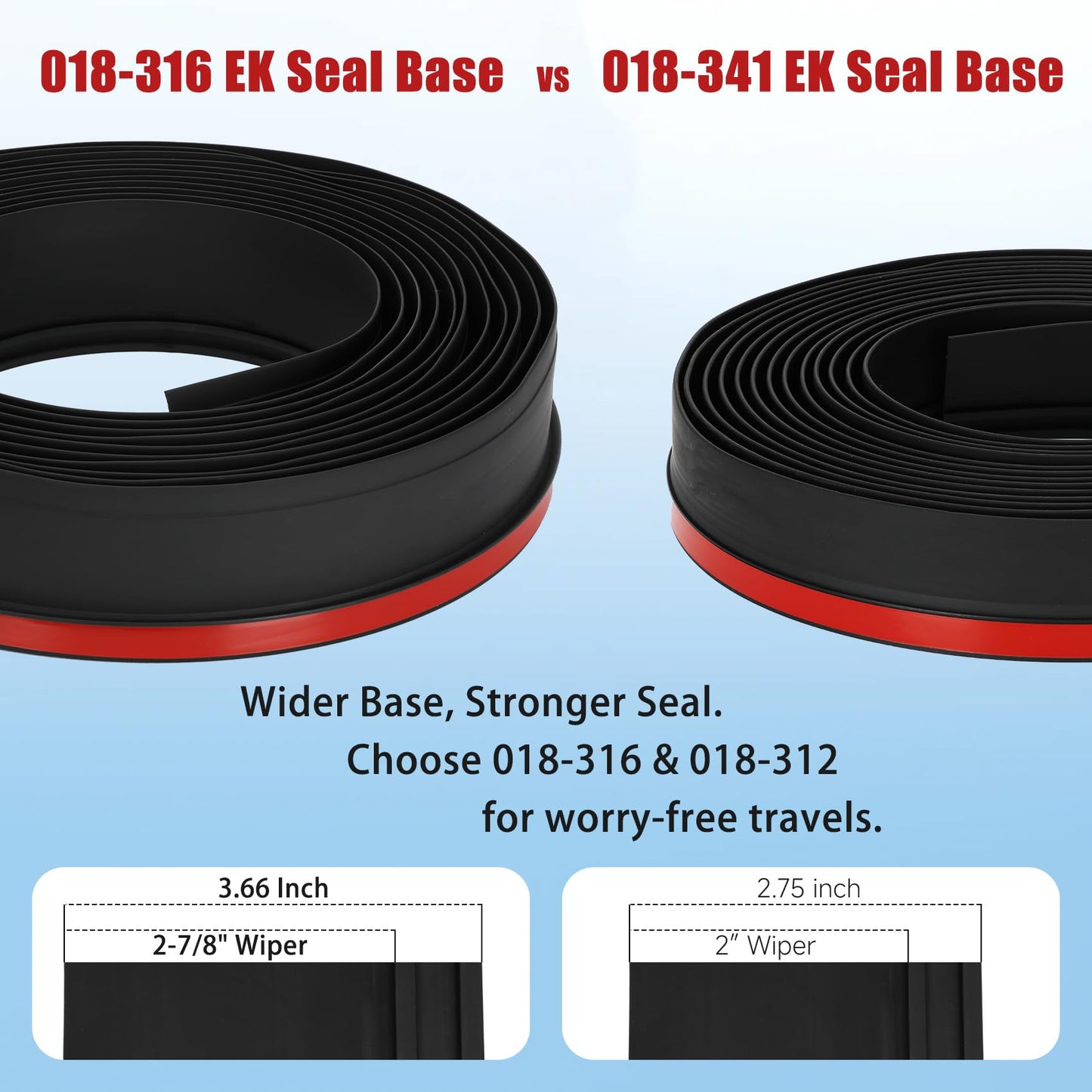 RV Slide Out Seal Kit 018-316 EK Base with 2-7/8" Wiper & 018-312-EKD,1/2' * 3.66" * 35’ Clip Base & 1' * 15/16" * 35' D-Seal,Travel Trailer Weather Stripping,Black Rubbers for RV Slideout System