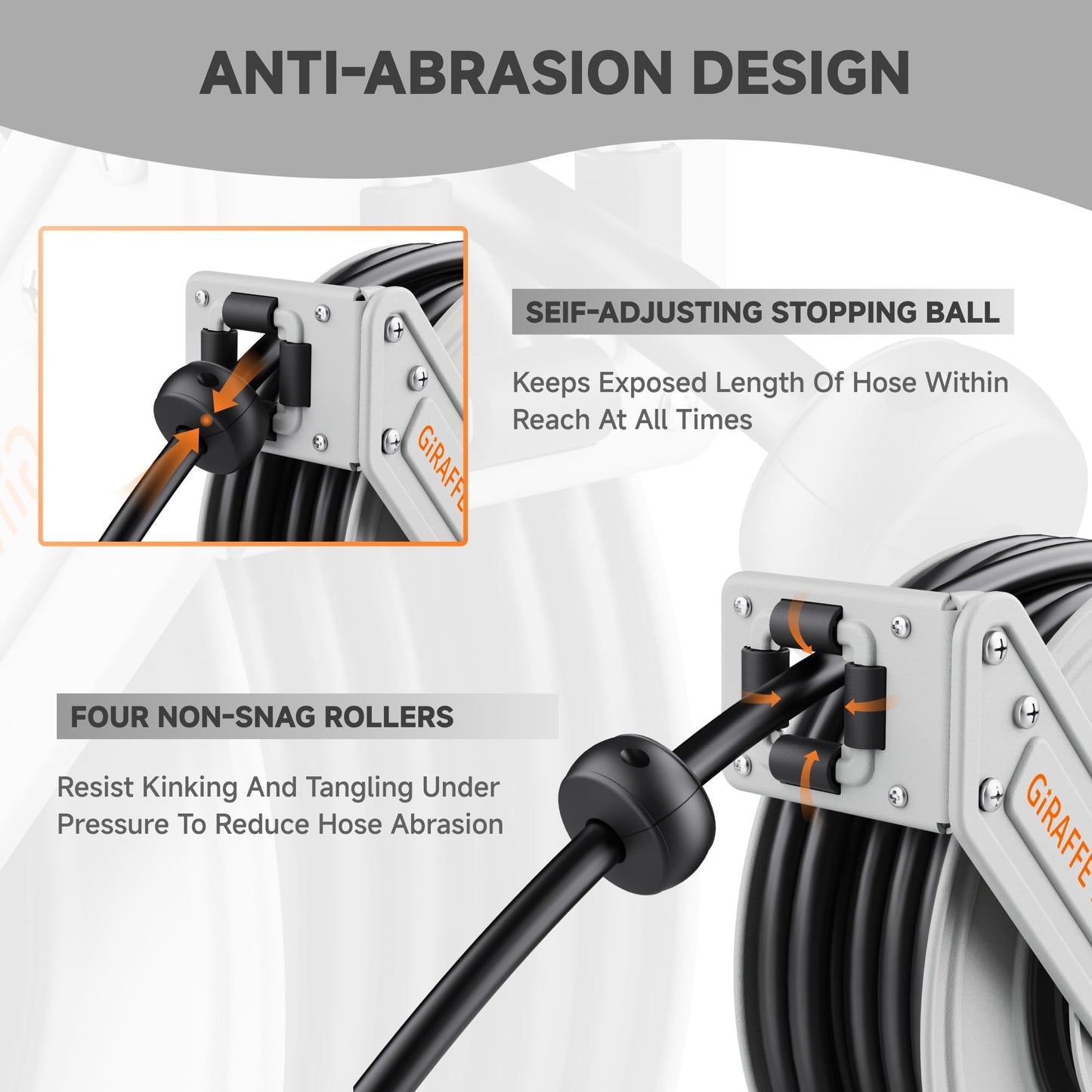 Giraffe Tools Retractable Pressure Washer Hose Reel, Wall-Mounted, 65ft Auto-Rewind Hose Storage, 3200 PSI Heavy-Duty Steel