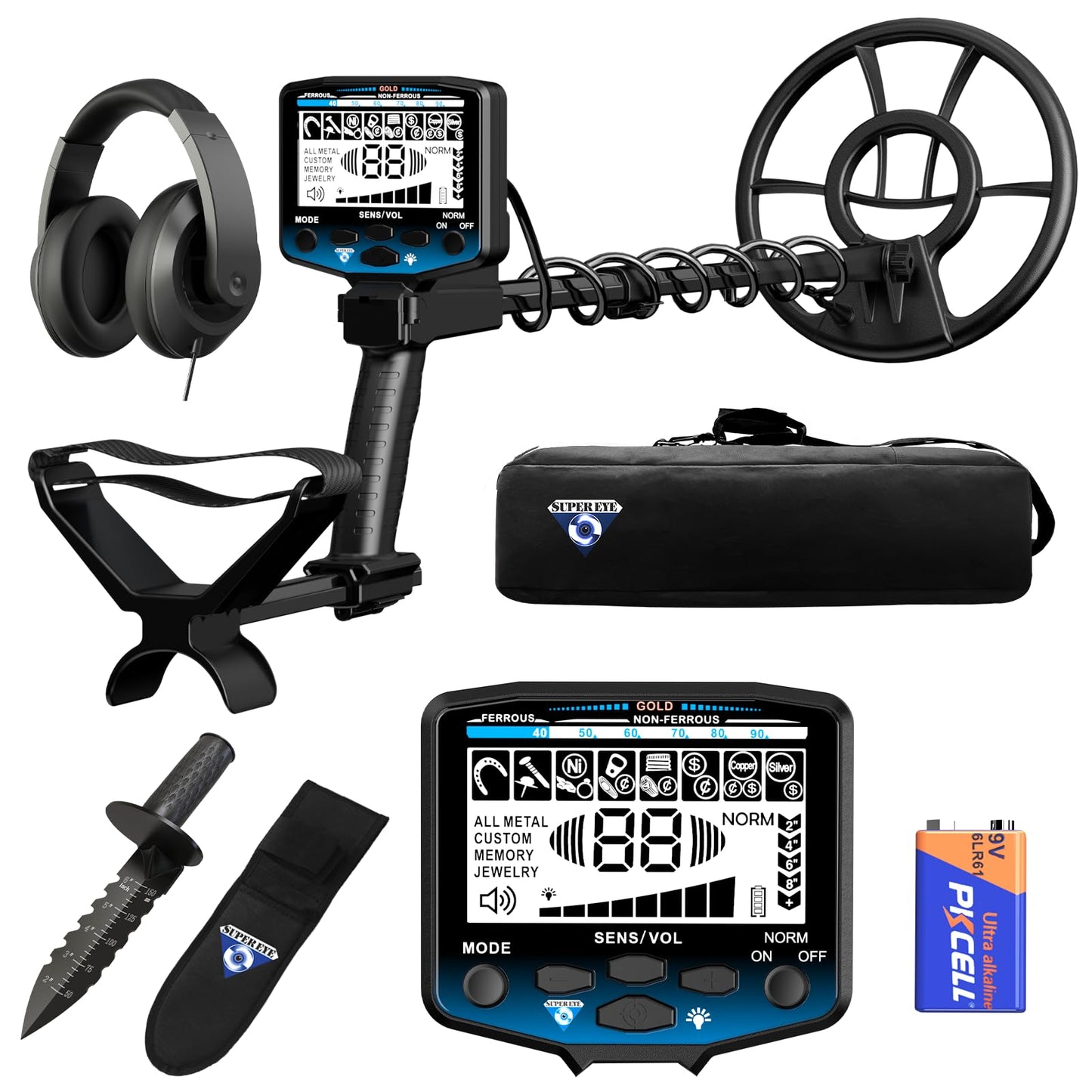 SuperEye Metal Detector for Adults Professional, Higher Accuracy Gold Silver Metal Detectors Kit, Intelligent NORM Mode for Beginner, 6 Modes, Advanced DSP Chip,10" Waterproof Coil, Larger LCD, Blue